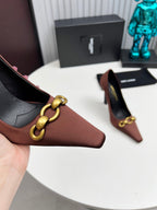 YSL Hermione Pump 11cm Brown Silk 680397