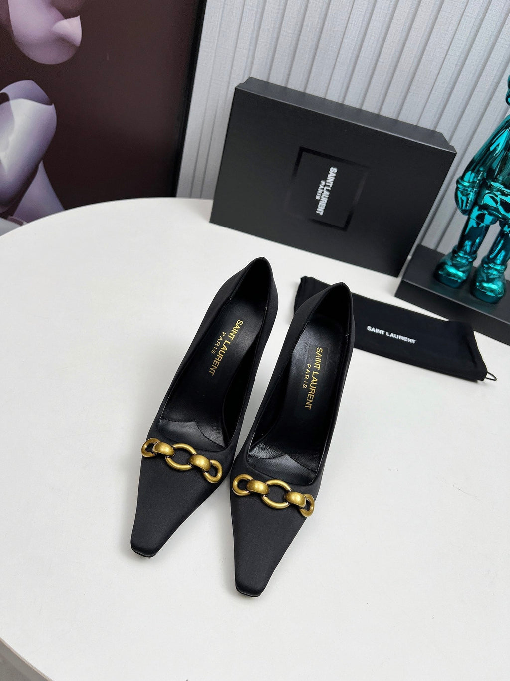 YSL Hermione Pump 11cm Black Silk 680398