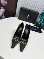 YSL Hermione Pump 11cm Black Silk 680398