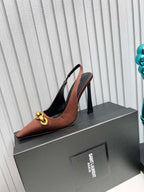 YSL Hermione Slingback 11cm Brown Silk 680403