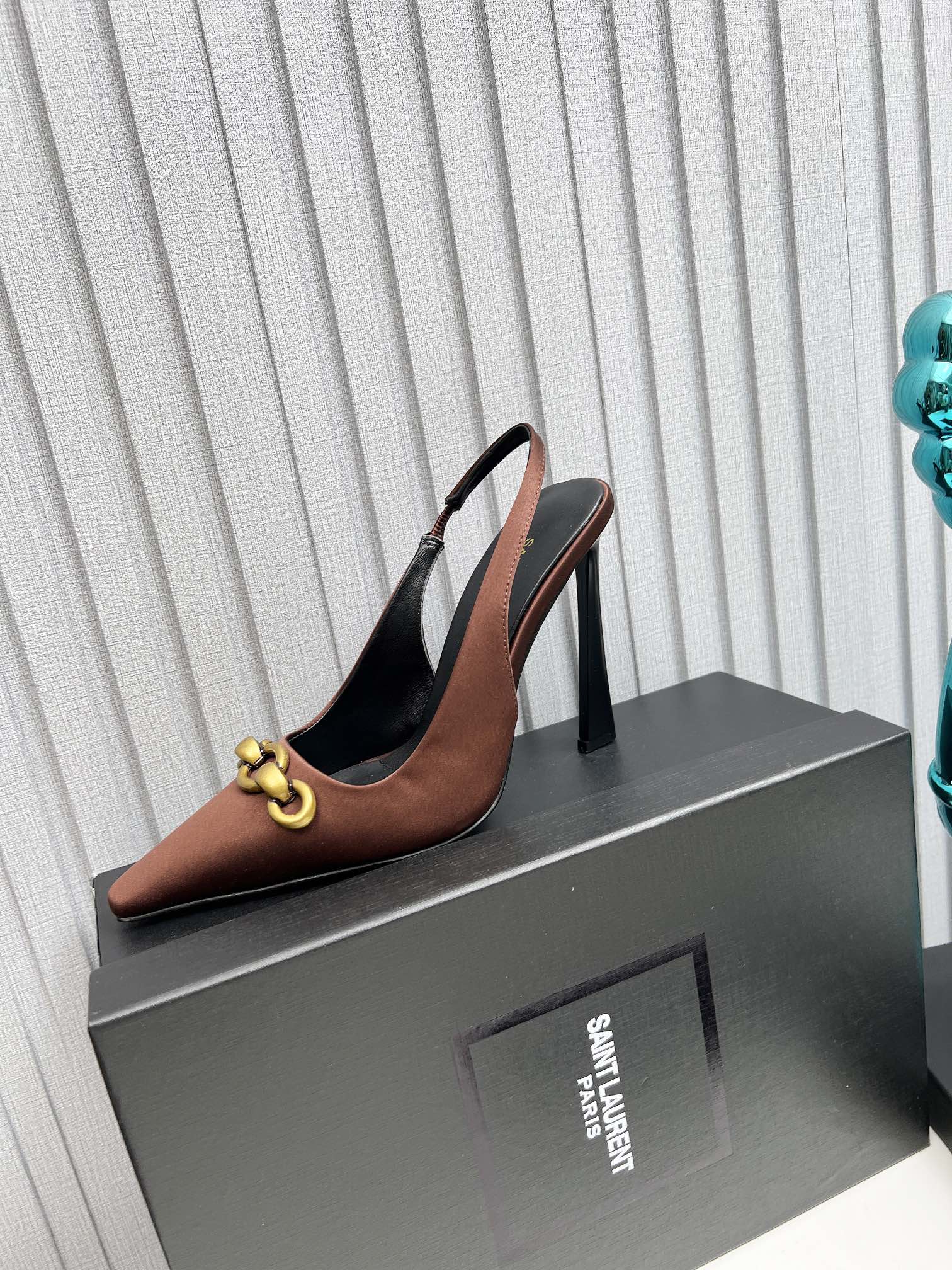 YSL Hermione Slingback 11cm Brown Silk 680403