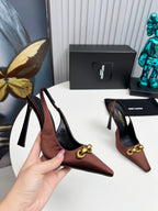 YSL Hermione Slingback 11cm Brown Silk 680403