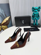 YSL Hermione Slingback 11cm Brown Silk 680403