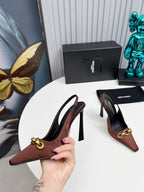YSL Hermione Slingback 11cm Brown Silk 680403