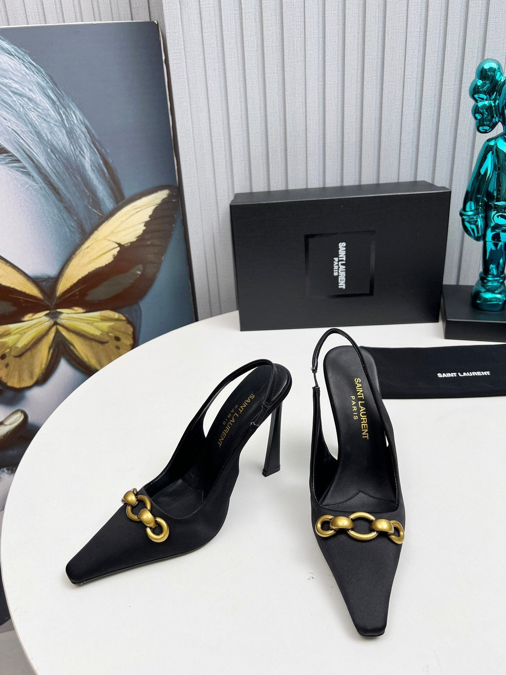YSL Hermione Slingback 11cm Black Silk 680404