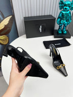 YSL Hermione Slingback 11cm Black Sheepskin 680405