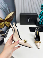 YSL Hermione Slingback 11cm Beige Patent Leather 680407