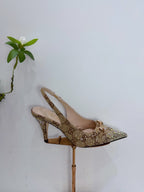 GG 26 Slingback Rhinestones Beige Brown Fabric 592425