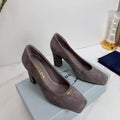 PRA 26SS Square-toe Block Heels 85 Dark Gray Suede 592361