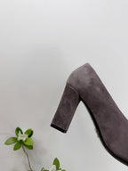 PRA 26SS Square-toe Block Heels 85 Dark Gray Suede 592361