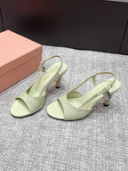 Miu 26s Heeled Sandals 8.5cm Light Green Snakeskin Texture 680492