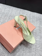 Miu 26s Heeled Sandals 8.5cm Light Green Snakeskin Texture 680492