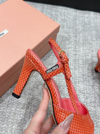 Miu 26s Heeled Sandals 8.5cm Light Red Snakeskin Texture 680493