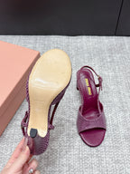 Miu 26s Heeled Sandals 8.5cm Burgundy Snakeskin Texture 680494