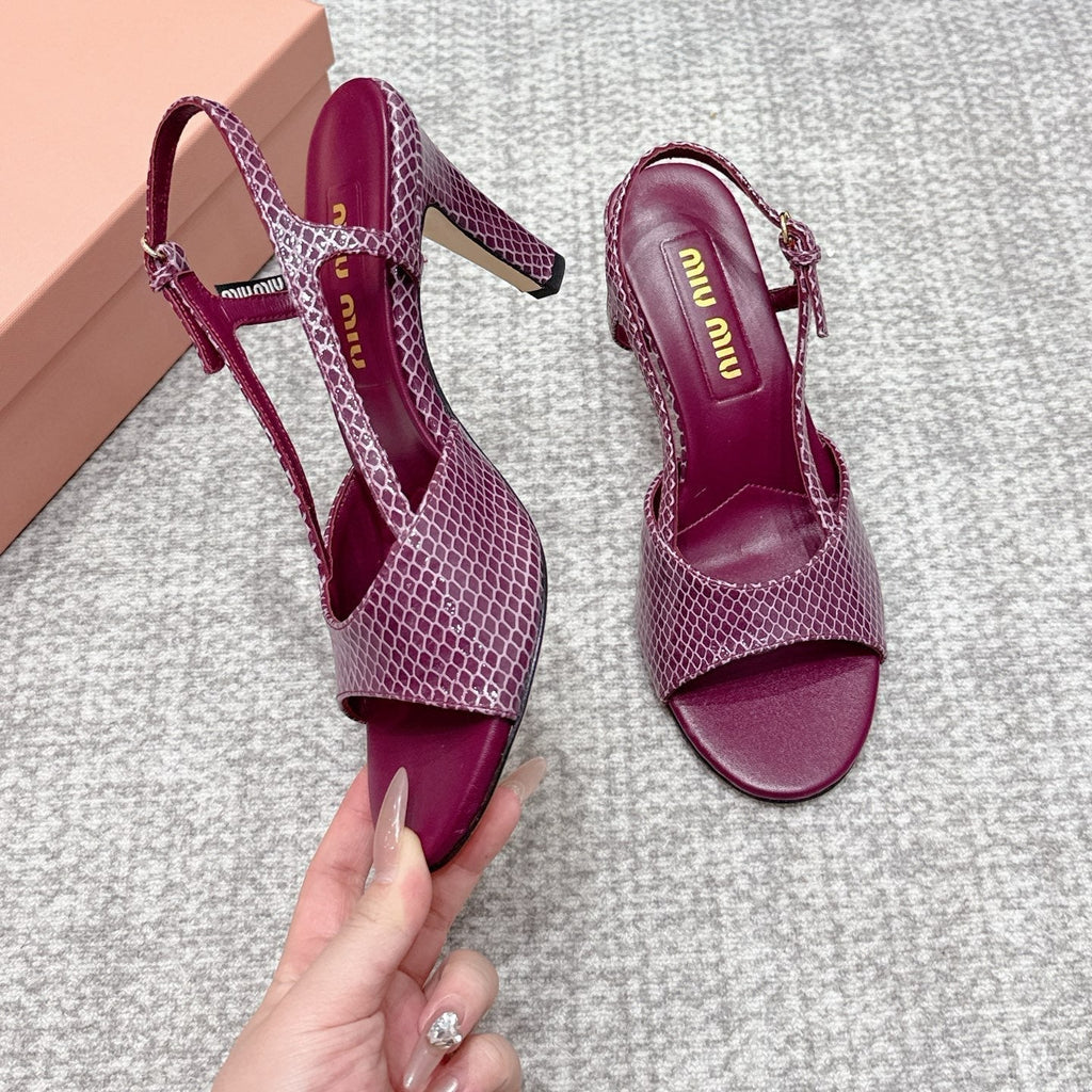 Miu 26s Heeled Sandals 8.5cm Burgundy Snakeskin Texture 680494