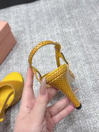 Miu 26s Heeled Sandals 8.5cm Yellow Snakeskin Texture 680495