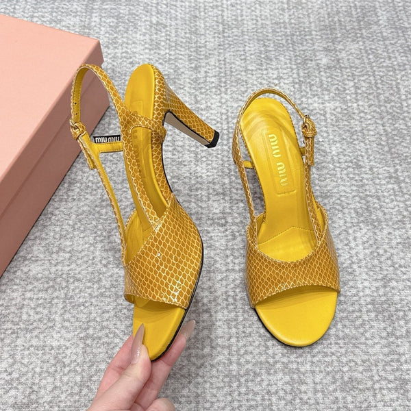 Miu 26s Heeled Sandals 8.5cm Yellow Snakeskin Texture 680495