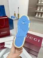 GG Re-Web Sneakers Light Blue White Suede Cowhide Fabric 564719