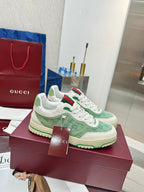 GG Re-Web Sneakers Light Green White Suede Cowhide Fabric 564720