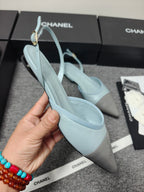 CC 26s Slingback Pointed Grey Blue Leather 681974