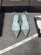 CC 26s Slingback Pointed Grey Blue Leather 681974