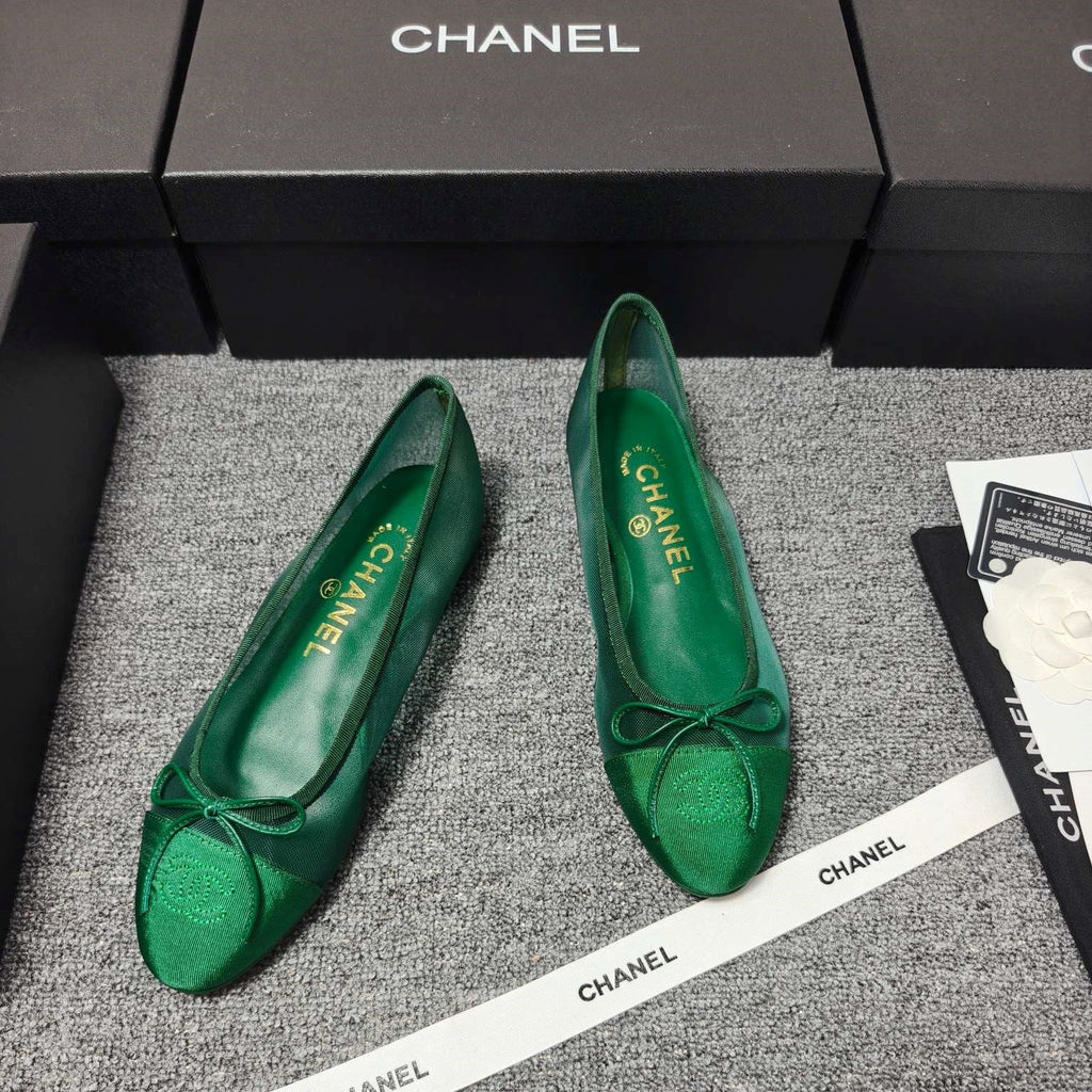 CC 26s Ballet Flat Green Mesh Fabric Sheepskin 681980