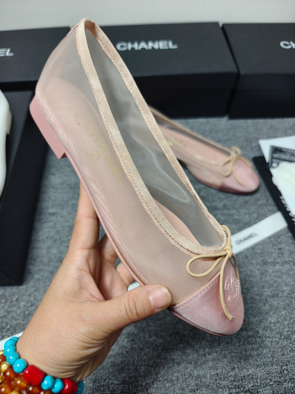 CC 26s Ballet Flat Light Pink Mesh Fabric Sheepskin 681981