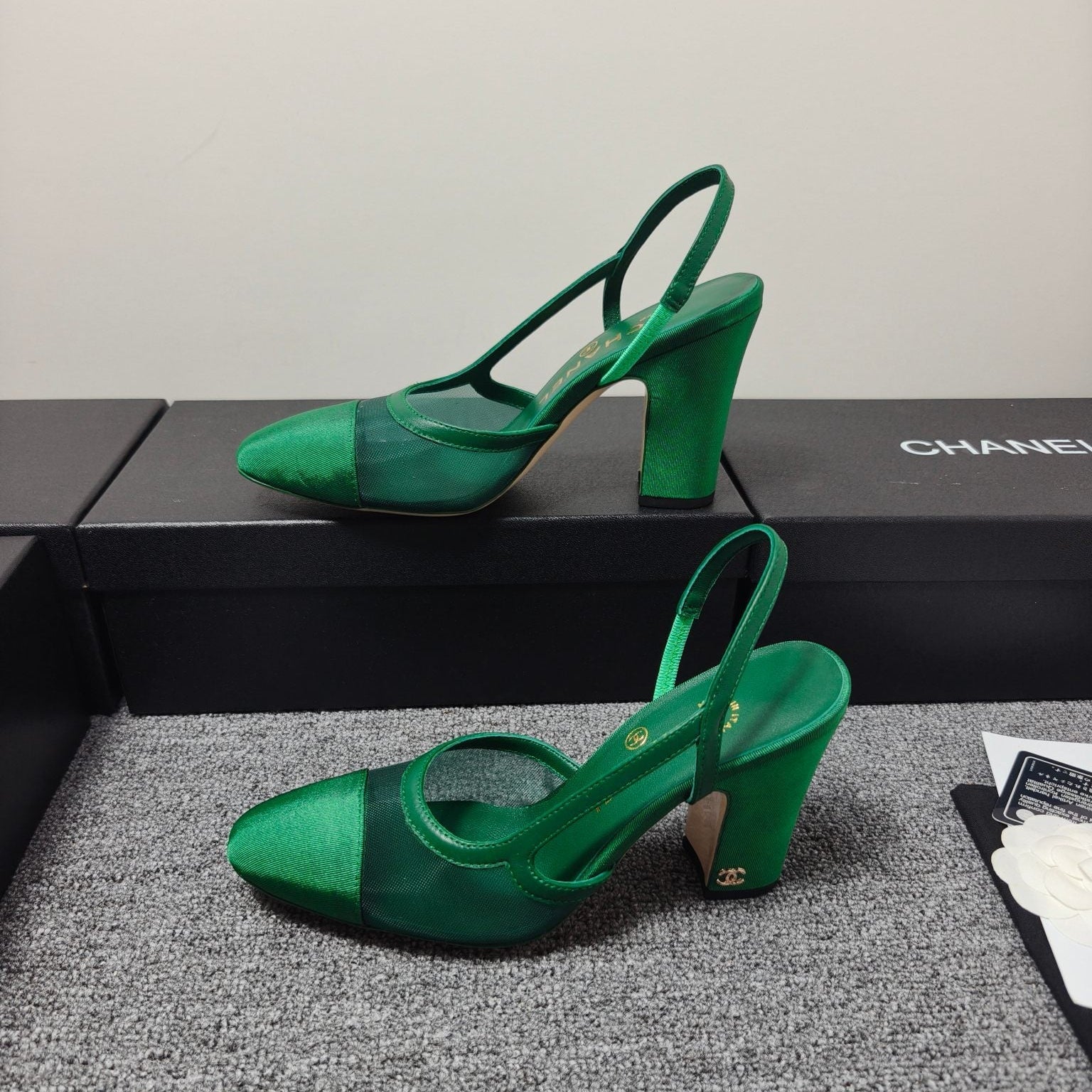CC 26s Slingback 9.5cm Green Mesh Fabric Sheepskin 681987