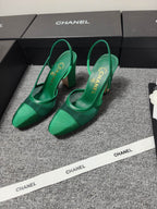 CC 26s Slingback 9.5cm Green Mesh Fabric Sheepskin 681987