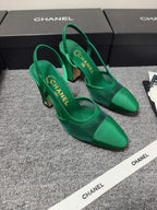 CC 26s Slingback 9.5cm Green Mesh Fabric Sheepskin 681987