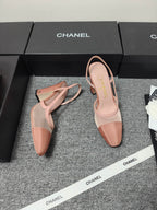 CC 26s Slingback 9.5cm Pink Mesh Fabric Sheepskin 681988