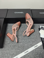 CC 26s Slingback 9.5cm Pink Mesh Fabric Sheepskin 681988