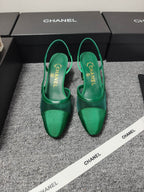 CC 26s Slingback 6.5cm Green Mesh Fabric Sheepskin 681993
