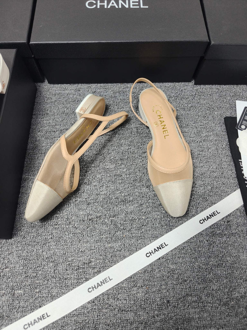 CC 26s Slingback 20 Beige Mesh Fabric Sheepskin 682001