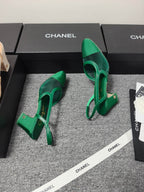 CC 26s Slingback 6.5cm Green Mesh Fabric Sheepskin 681993