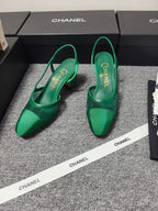 CC 26s Slingback 6.5cm Green Mesh Fabric Sheepskin 681993