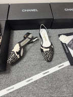 CC SS 2026 Slingbacks Flat White Black Calfskin Lambskin
