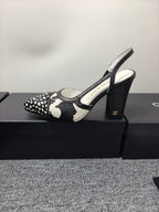 CC SS 2026 Slingbacks 9.5cm White Black Calfskin Lambskin