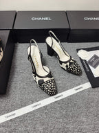 CC SS 2026 Slingbacks 9.5cm White Black Calfskin Lambskin