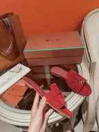Summer Charms Sandals in Red Suede Maroon Lambskin
