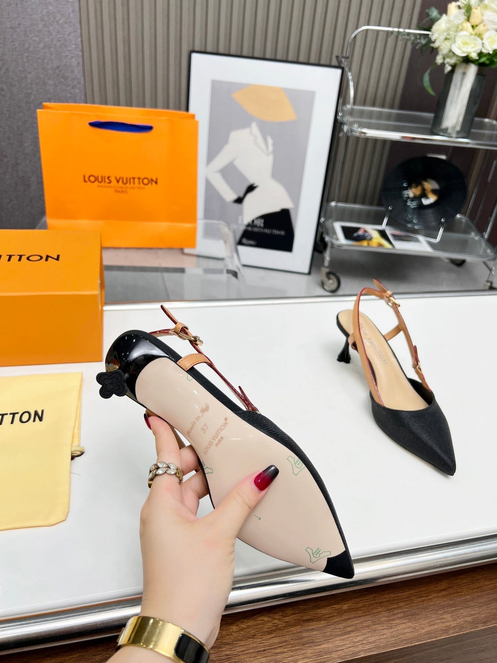 LV Blossom Slingback Pump 55mm Black Embroidered fabric 218285