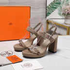 HM 26ss Platform High-Heeled Sandals Taupe Velvet Sheepskin 601218
