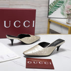 GG 26ss High Heel Mule 60 Metallic Gold Sheepskin 601083