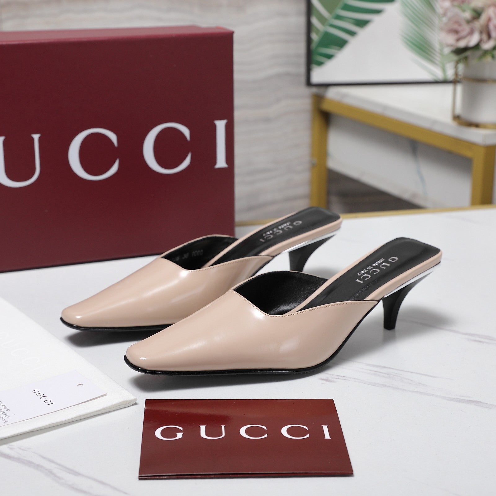 GG 26ss High Heel Mule 60 Light Beige Sheepskin 601085