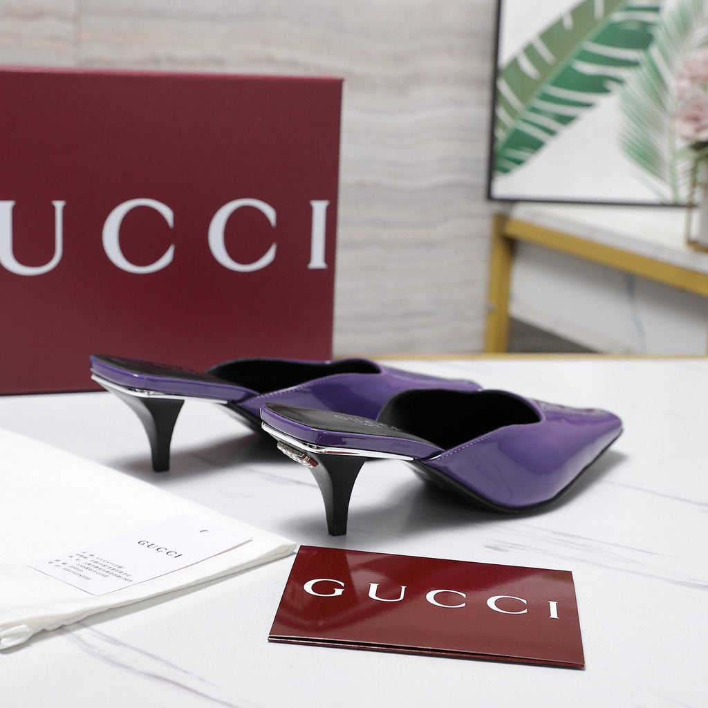 GG 26ss High Heel Mule 60 Purple Sheepskin 601087