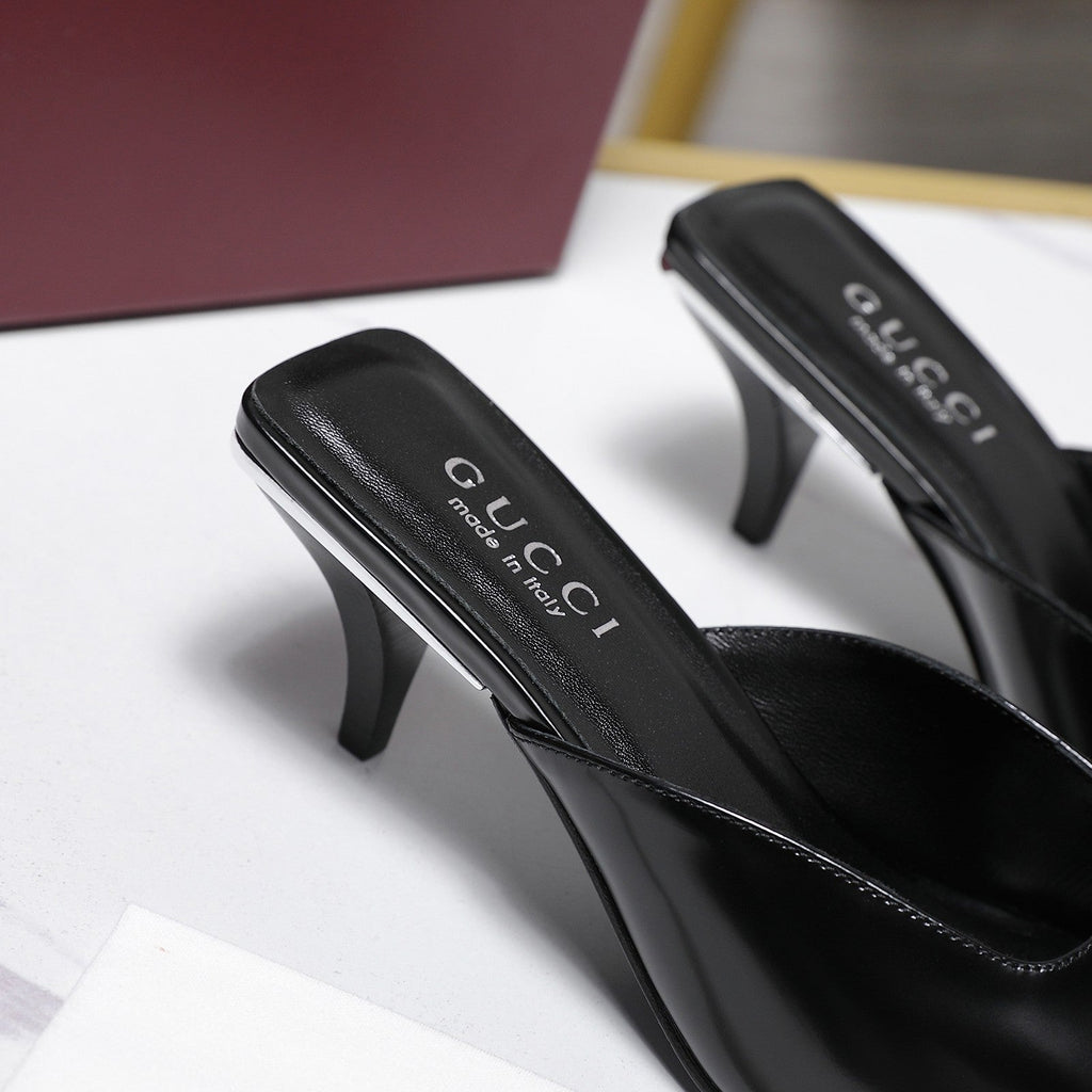 GG 26ss High Heel Mule 60 Black Sheepskin 601088