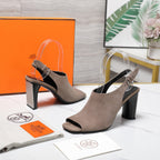 HM 26ss Peep-Toe Sandals 80 Taupe Suede 601241