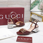 GG 26ss Sandals 55 Burgundy Beige Sheepskin 601097