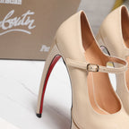 CL Matières Fécales Platform Pumps 15cm Beige Patent Leather 637884