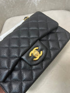 Flap Bag Mini 20cm Black Grained Calfskin Gold Hardware